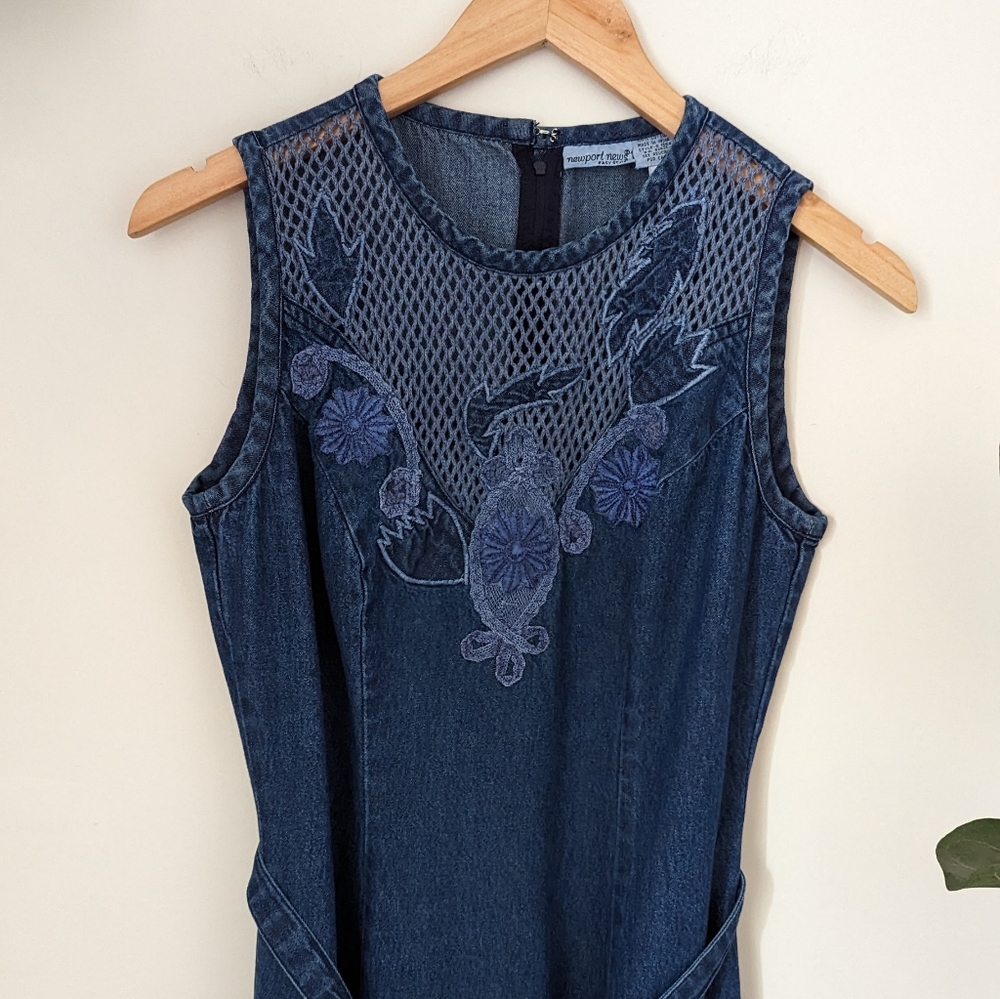 Newport News Blue Denim Midi Dress with Embroidered Yoke - Picture 4 of 12